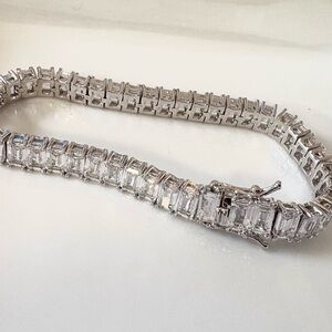 Sterling Silver tennis  Bracelet with Cubic Zirconia baguettes NEW